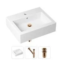 Комплект 3 в 1 Lavinia Boho Bathroom Sink 21520690: накладная фарфоровая раковина 50.5 см, металлический сифон, донный клапан