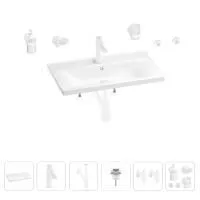 Раковина для ванной Wellsee FreeDom 201007020 в наборе 9 в 1: раковина белого глянцевого цвета, смеситель, сифон, донный клапан, угловые вентили, аксессуары (цвет набора матовый белый)