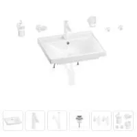 Раковина для ванной Wellsee FreeDom 201006870 в наборе 9 в 1: раковина белого глянцевого цвета, смеситель, сифон, донный клапан, угловые вентили, аксессуары (цвет набора матовый белый)
