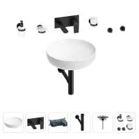 Раковина для ванной Wellsee Chalice Perfection 201006177 в наборе 8 в 1: раковина белого глянцевого цвета, встраиваемый смеситель, сифон, выпуск, аксессуары (цвет набора матовый черный)
