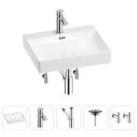 Раковина для ванной Wellsee DeSire 201005476 в наборе 5 в 1: раковина белого глянцевого цвета, смеситель, сифон, выпуск, угловые вентили (цвет набора хром)