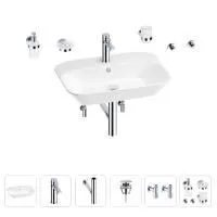 Раковина для ванной Wellsee Eclatant 201007476 в наборе 9 в 1: раковина белого глянцевого цвета, смеситель, сифон, донный клапан, угловые вентили, аксессуары (цвет набора хром)