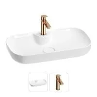 Раковина для ванной Wellsee Croquis 2.0 201000624 в наборе 2 в 1: овальная раковина белого глянцевого цвета, смеситель в цвете розовое золото