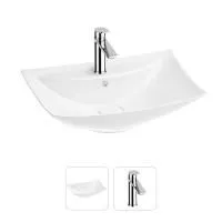 Раковина для ванной Wellsee Cerulean 201000796 в наборе 2 в 1: прямоугольная раковина белого глянцевого цвета, смеситель в цвете хром