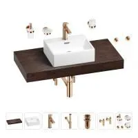 Раковина 43 см со столешницей 100 см Wellsee Graceful Pro 201012244 в наборе 10 в 1: столешница, раковина, смеситель, сифон, донный клапан, угловые вентили, аксессуары (цвет розовое золото)