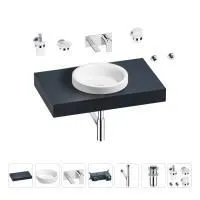 Раковина 40 см со столешницей 80 см Wellsee Doux 201009541 в наборе 9 в 1: столешница, раковина, встраиваемый смеситель, сифон, донный клапан, аксессуары (цвет набора хром)