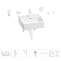 Раковина для ванной Wellsee Graceful Pro 201006680 в наборе 9 в 1: раковина белого глянцевого цвета, смеситель, сифон, донный клапан, угловые вентили, аксессуары (цвет набора матовый белый)