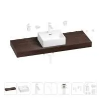 Раковина 43 см со столешницей 140 см Wellsee Graceful Pro 201012365 в наборе 10 в 1: столешница, раковина, смеситель, сифон, донный клапан, угловые вентили, аксессуары (цвет матовый белый)