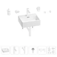 Раковина для ванной Wellsee Graceful Pro 201006625 в наборе 9 в 1: раковина белого глянцевого цвета, смеситель, сифон, донный клапан, угловые вентили, аксессуары (цвет набора матовый белый)