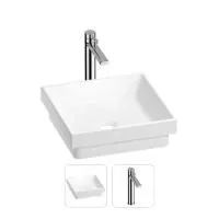 Раковина для ванной Wellsee Doux 201000636 в наборе 2 в 1: квадратная раковина белого глянцевого цвета, высокий смеситель в цвете хром