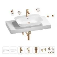 Раковина 65 см со столешницей 100 см Wellsee Eclatant 201013094 в наборе 10 в 1: столешница, раковина, смеситель, сифон, донный клапан, угловые вентили, аксессуары (цвет розовое золото)