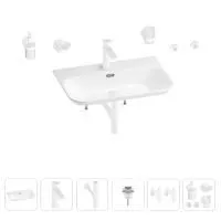 Раковина для ванной Wellsee Eclatant 2.0 201007525 в наборе 9 в 1: раковина белого глянцевого цвета, смеситель, сифон, донный клапан, угловые вентили, аксессуары (цвет набора матовый белый)