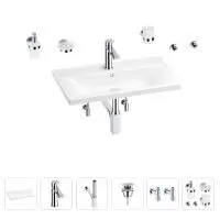 Раковина для ванной Wellsee FreeDom 201007011 в наборе 9 в 1: раковина белого глянцевого цвета, смеситель, сифон, донный клапан, угловые вентили, аксессуары (цвет набора хром)