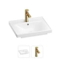 Раковина для ванной Wellsee FreeDom 201000808 в наборе 2 в 1: прямоугольная раковина белого глянцевого цвета, смеситель в цвете золото