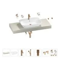 Раковина 65 см со столешницей 120 см Wellsee Eclatant 201013119 в наборе 10 в 1: столешница, раковина, смеситель, сифон, донный клапан, угловые вентили, аксессуары (цвет розовое золото)