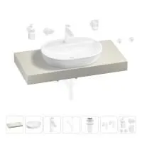 Раковина 60 см со столешницей 100 см Wellsee Calin 201007715 в наборе 10 в 1: столешница, раковина, смеситель, сифон, донный клапан, угловые вентили, аксессуары (цвет матовый белый)