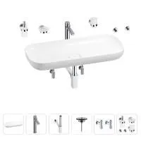 Раковина для ванной Wellsee Croquis 201005751 в наборе 9 в 1: раковина белого глянцевого цвета, высокий смеситель, сифон, выпуск, угловые вентили, аксессуары (цвет хром)