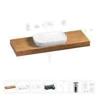 Раковина 60 см со столешницей 140 см Wellsee Croquis 201008310 в наборе 9 в 1: столешница, раковина, встраиваемый смеситель, сифон, выпуск, аксессуары (цвет набора матовый белый)