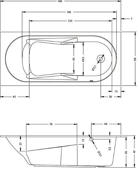 Акриловая ванна с усиленным каркасом и сифоном Riho Lazy 180х80 R BC4200500000000