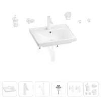 Раковина для ванной Wellsee FreeDom 201006820 в наборе 9 в 1: раковина белого глянцевого цвета, смеситель, сифон, донный клапан, угловые вентили, аксессуары (цвет набора матовый белый)