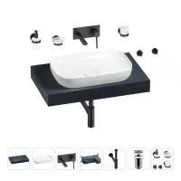 Раковина 60 см со столешницей 80 см Wellsee Croquis 201007927 в наборе 9 в 1: столешница, раковина, встраиваемый смеситель, сифон, выпуск, аксессуары (цвет набора матовый черный)