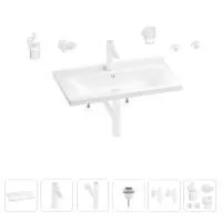 Раковина для ванной Wellsee FreeDom 201007030 в наборе 9 в 1: раковина белого глянцевого цвета, смеситель, сифон, донный клапан, угловые вентили, аксессуары (цвет набора матовый белый)