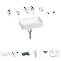 Раковина для ванной Wellsee Pure BY Wellsee 201006331 в наборе 8 в 1: раковина белого глянцевого цвета, встраиваемый смеситель, сифон, выпуск, аксессуары (цвет набора хром)