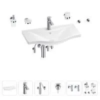Раковина для ванной Wellsee Bisou 201007391 в наборе 9 в 1: раковина белого глянцевого цвета, смеситель, сифон, донный клапан, угловые вентили, аксессуары (цвет набора хром)