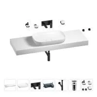 Раковина 60 см со столешницей 140 см Wellsee Croquis 201008342 в наборе 9 в 1: столешница, раковина, встраиваемый смеситель, сифон, выпуск, аксессуары (цвет набора матовый черный)