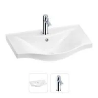 Раковина для ванной Wellsee Bisou 201000911 в наборе 2 в 1: полукруглая раковина белого глянцевого цвета, смеситель в цвете хром