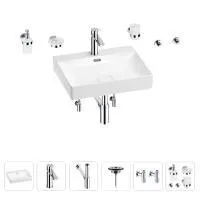 Раковина для ванной Wellsee DeSire 201007551 в наборе 9 в 1: раковина белого глянцевого цвета, смеситель, сифон, выпуск, угловые вентили, аксессуары (цвет набора хром)