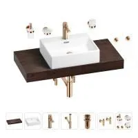 Раковина 50 см со столешницей 100 см Wellsee Graceful Pro 201012489 в наборе 10 в 1: столешница, раковина, смеситель, сифон, донный клапан, угловые вентили, аксессуары (цвет розовое золото)