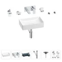 Раковина для ванной Wellsee Pure BY Wellsee 201006281 в наборе 8 в 1: раковина белого глянцевого цвета, встраиваемый смеситель, сифон, выпуск, аксессуары (цвет набора хром)