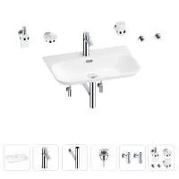 Раковина для ванной Wellsee Eclatant 2.0 201007526 в наборе 9 в 1: раковина белого глянцевого цвета, смеситель, сифон, донный клапан, угловые вентили, аксессуары (цвет набора хром)