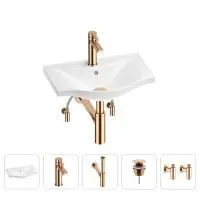 Раковина для ванной Wellsee Bisou 201005064 в наборе 5 в 1: раковина белого глянцевого цвета, смеситель, сифон, донный клапан, угловые вентили (цвет набора розовое золото)
