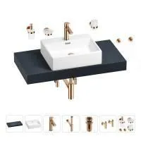 Раковина 50 см со столешницей 100 см Wellsee Graceful Pro 201012464 в наборе 10 в 1: столешница, раковина, смеситель, сифон, донный клапан, угловые вентили, аксессуары (цвет розовое золото)