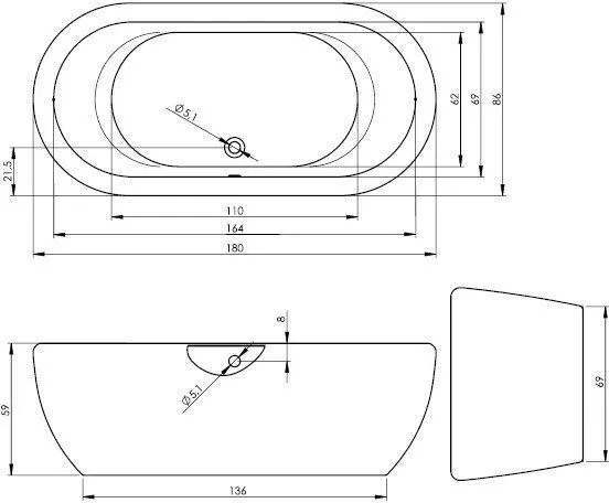 Акриловая ванна Riho Dua FS 180x86 White and Colour Panel BD01XXX00000000