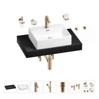 Раковина 50 см со столешницей 80 см Wellsee Graceful Pro 201012449 в наборе 10 в 1: столешница, раковина, смеситель, сифон, донный клапан, угловые вентили, аксессуары (цвет розовое золото)