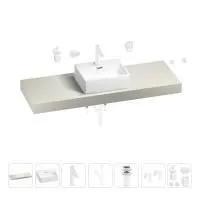 Раковина 43 см со столешницей 140 см Wellsee Graceful Pro 201012340 в наборе 10 в 1: столешница, раковина, смеситель, сифон, донный клапан, угловые вентили, аксессуары (цвет матовый белый)