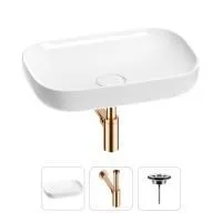 Раковина для ванной Wellsee Croquis 201001004 в наборе 3 в 1: овальная раковина белого глянцевого цвета, сифон, выпуск в цвете розовое золото