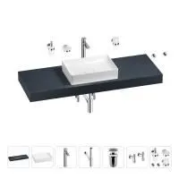 Раковина 50 см со столешницей 140 см Wellsee Pure BY Wellsee 201011451 в наборе 10 в 1: столешница, раковина, высокий смеситель, сифон, выпуск, кран-вентили, аксессуары (цвет хром)