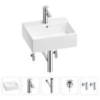 Раковина для ванной Wellsee Graceful Pro 201004596 в наборе 5 в 1: раковина белого глянцевого цвета, смеситель, сифон, донный клапан, угловые вентили (цвет набора хром)