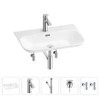 Раковина для ванной Wellsee Eclatant 2.0 201005456 в наборе 5 в 1: раковина белого глянцевого цвета, смеситель, сифон, донный клапан, угловые вентили (цвет набора хром)