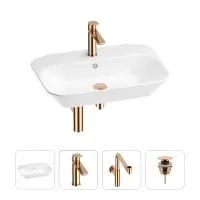 Раковина для ванной Wellsee Eclatant 201003744 в наборе 4 в 1: раковина белого глянцевого цвета, смеситель, сифон, донный клапан (цвет набора розовое золото)