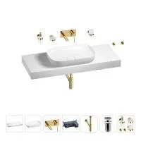 Раковина 60 см со столешницей 120 см Wellsee Croquis 201008228 в наборе 9 в 1: столешница, раковина, встраиваемый смеситель, сифон, выпуск, аксессуары (цвет набора золото)