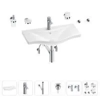Раковина для ванной Wellsee Bisou 201007386 в наборе 9 в 1: раковина белого глянцевого цвета, смеситель, сифон, донный клапан, угловые вентили, аксессуары (цвет набора хром)