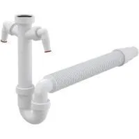 Сифон трубчатый Alcaplast с накидной гайкой 6/4", с двумя подводками и гофрой, A84-DN50/40