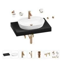 Раковина 60 см со столешницей 80 см Wellsee Calin 201007704 в наборе 10 в 1: столешница, раковина, смеситель, сифон, донный клапан, угловые вентили, аксессуары (цвет розовое золото)