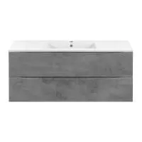 Тумба Vincea Mia 1200 подвесная, 2 выкатных ящика soft close, Beton с умывальником VBS-13120 керамическая, цвет белый