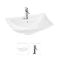 Раковина для ванной Wellsee Cerulean 201000801 в наборе 2 в 1: прямоугольная раковина белого глянцевого цвета, смеситель в цвете хром